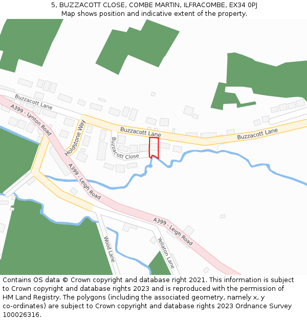 5, BUZZACOTT CLOSE, COMBE MARTIN, ILFRACOMBE, EX34 0PJ: Location map and indicative extent of plot