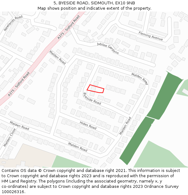 5, BYESIDE ROAD, SIDMOUTH, EX10 9NB: Location map and indicative extent of plot