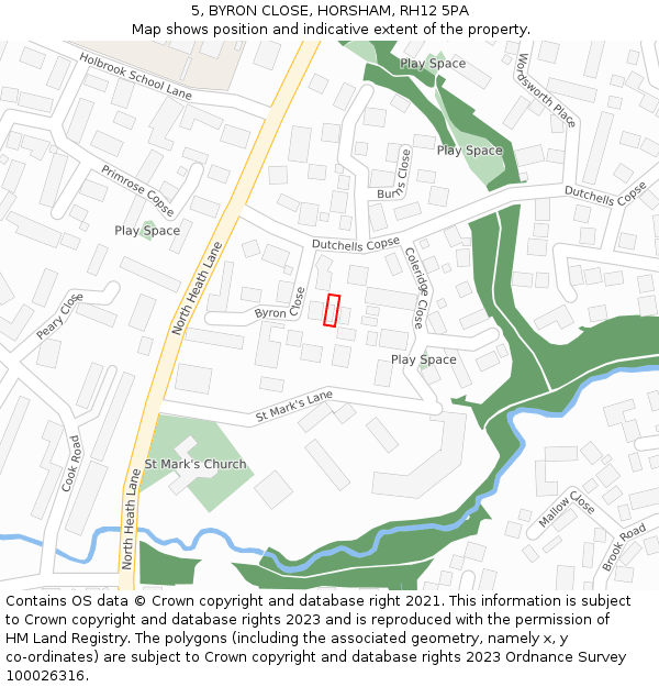 5, BYRON CLOSE, HORSHAM, RH12 5PA: Location map and indicative extent of plot