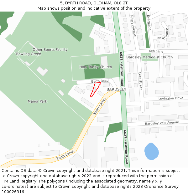 5, BYRTH ROAD, OLDHAM, OL8 2TJ: Location map and indicative extent of plot