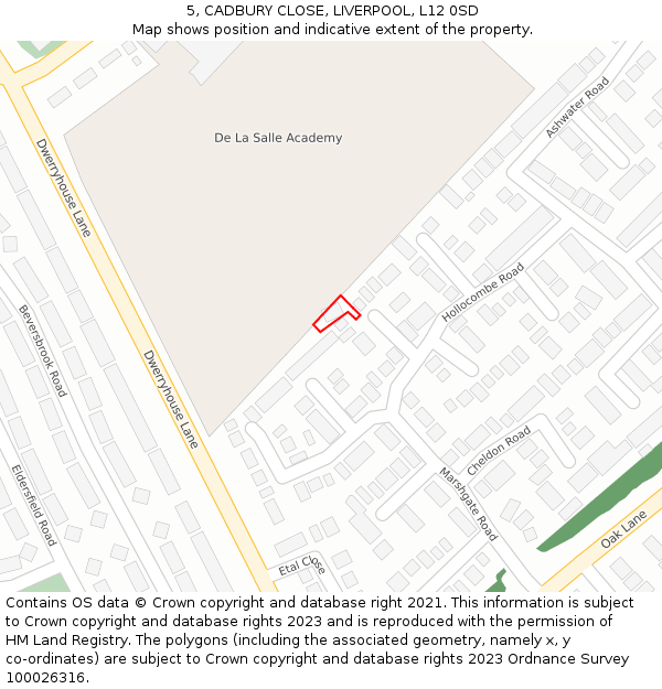 5, CADBURY CLOSE, LIVERPOOL, L12 0SD: Location map and indicative extent of plot