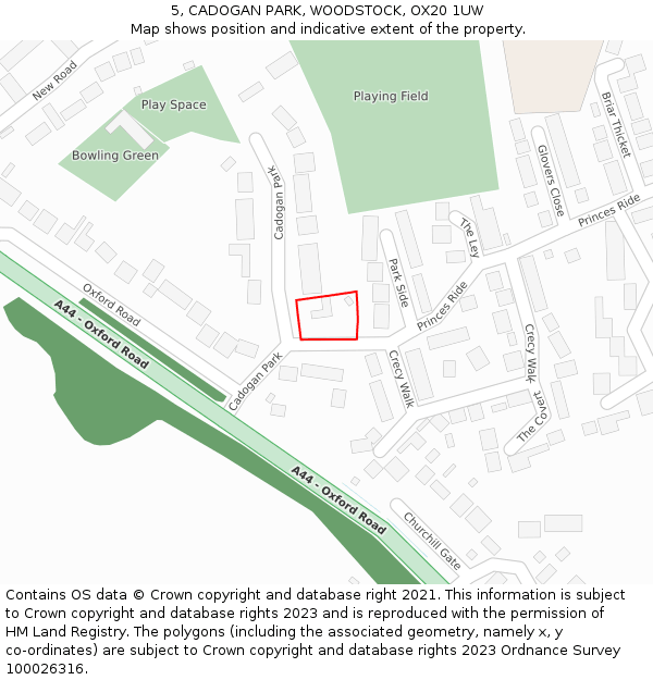 5, CADOGAN PARK, WOODSTOCK, OX20 1UW: Location map and indicative extent of plot