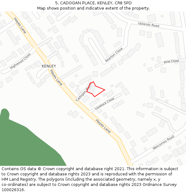 5, CADOGAN PLACE, KENLEY, CR8 5PD: Location map and indicative extent of plot