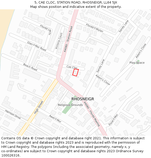 5, CAE CLOC, STATION ROAD, RHOSNEIGR, LL64 5JX: Location map and indicative extent of plot