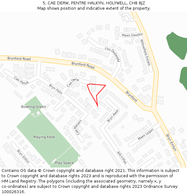 5, CAE DERW, PENTRE HALKYN, HOLYWELL, CH8 8JZ: Location map and indicative extent of plot