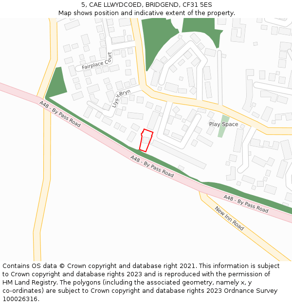 5, CAE LLWYDCOED, BRIDGEND, CF31 5ES: Location map and indicative extent of plot