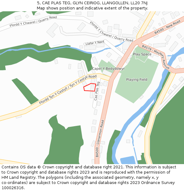 5, CAE PLAS TEG, GLYN CEIRIOG, LLANGOLLEN, LL20 7NJ: Location map and indicative extent of plot