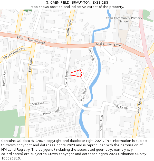 5, CAEN FIELD, BRAUNTON, EX33 1EG: Location map and indicative extent of plot