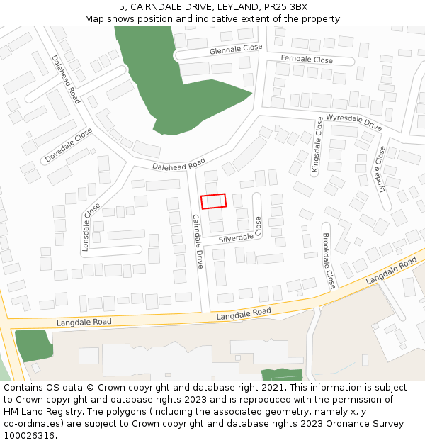 5, CAIRNDALE DRIVE, LEYLAND, PR25 3BX: Location map and indicative extent of plot