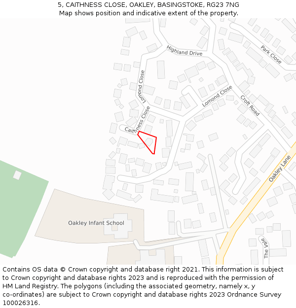 5, CAITHNESS CLOSE, OAKLEY, BASINGSTOKE, RG23 7NG: Location map and indicative extent of plot