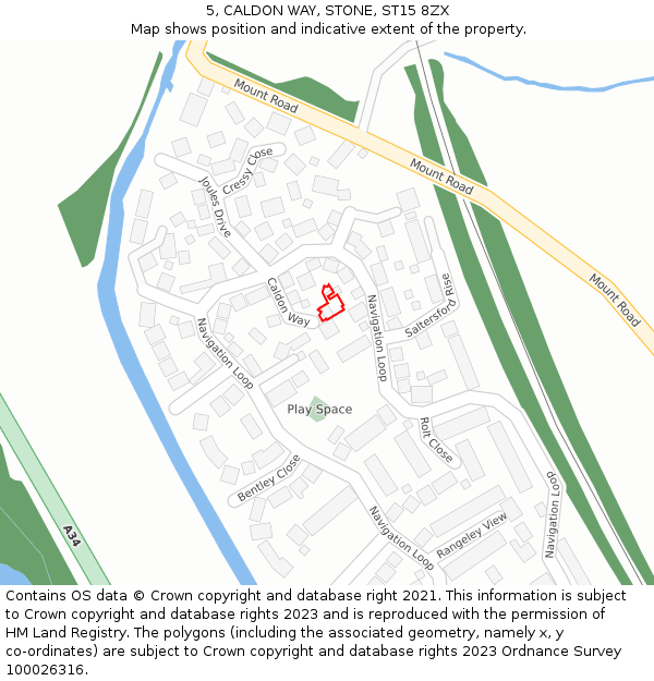 5, CALDON WAY, STONE, ST15 8ZX: Location map and indicative extent of plot