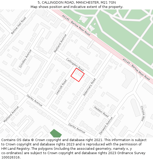 5, CALLINGDON ROAD, MANCHESTER, M21 7GN: Location map and indicative extent of plot