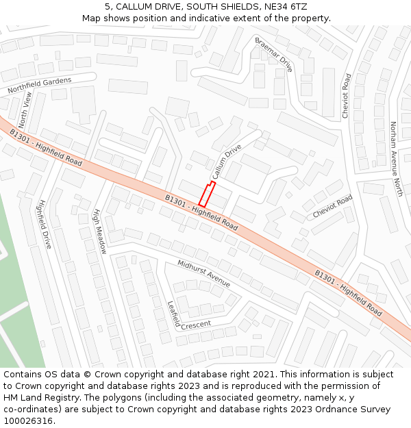 5, CALLUM DRIVE, SOUTH SHIELDS, NE34 6TZ: Location map and indicative extent of plot