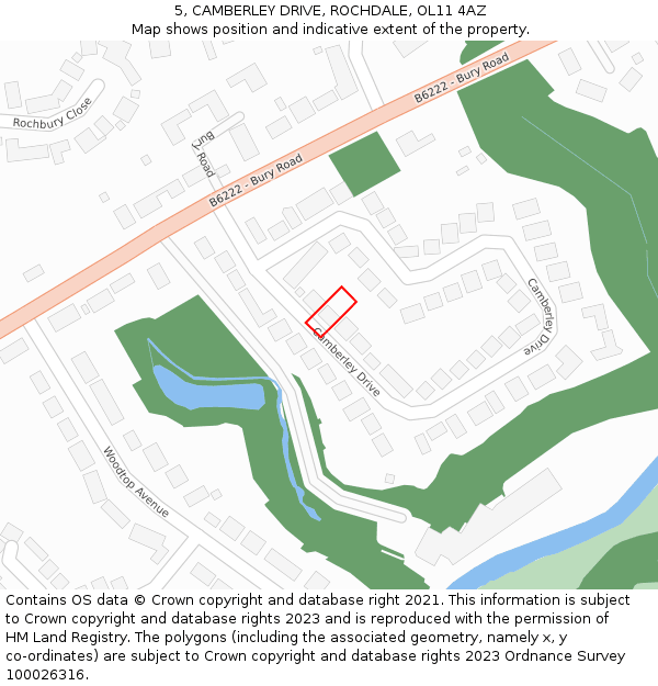 5, CAMBERLEY DRIVE, ROCHDALE, OL11 4AZ: Location map and indicative extent of plot