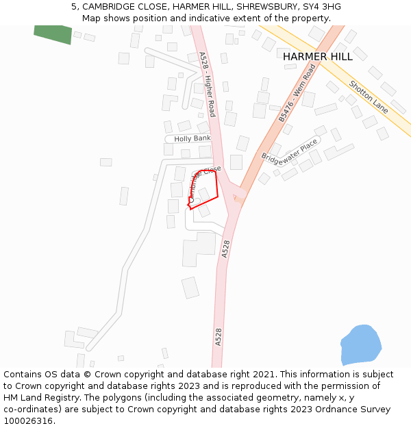 5, CAMBRIDGE CLOSE, HARMER HILL, SHREWSBURY, SY4 3HG: Location map and indicative extent of plot