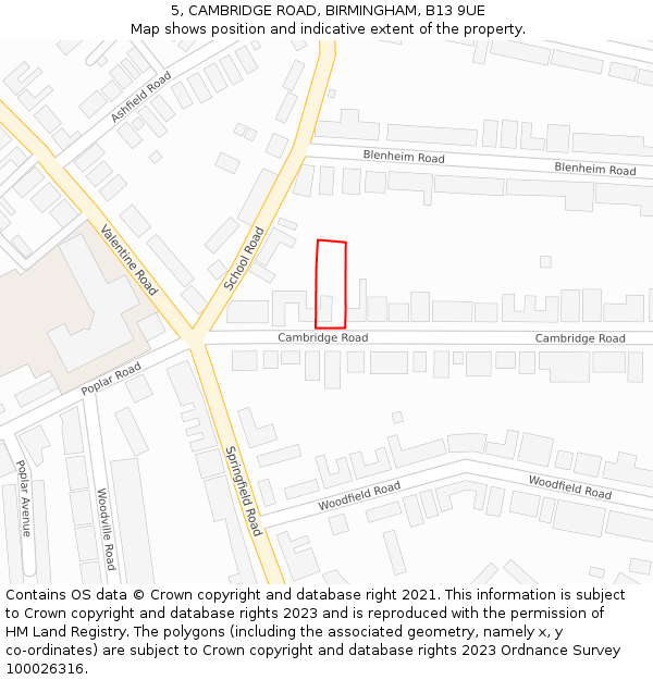 5, CAMBRIDGE ROAD, BIRMINGHAM, B13 9UE: Location map and indicative extent of plot