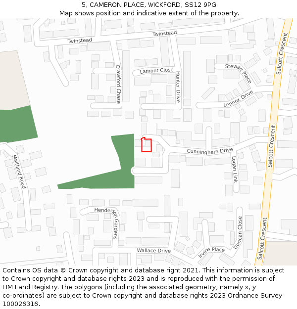 5, CAMERON PLACE, WICKFORD, SS12 9PG: Location map and indicative extent of plot