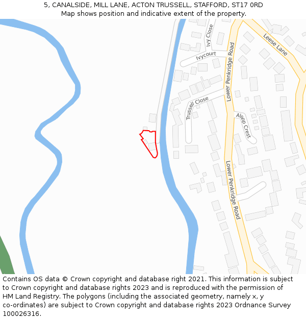 5, CANALSIDE, MILL LANE, ACTON TRUSSELL, STAFFORD, ST17 0RD: Location map and indicative extent of plot