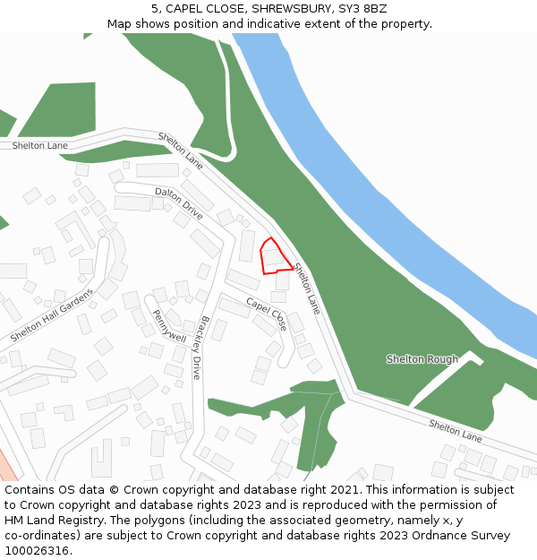 5, CAPEL CLOSE, SHREWSBURY, SY3 8BZ: Location map and indicative extent of plot