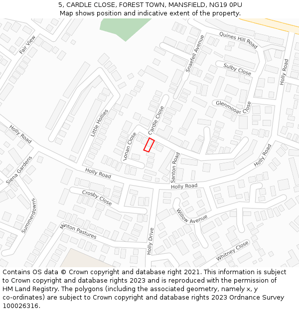 5, CARDLE CLOSE, FOREST TOWN, MANSFIELD, NG19 0PU: Location map and indicative extent of plot