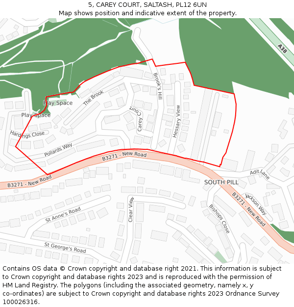 5, CAREY COURT, SALTASH, PL12 6UN: Location map and indicative extent of plot