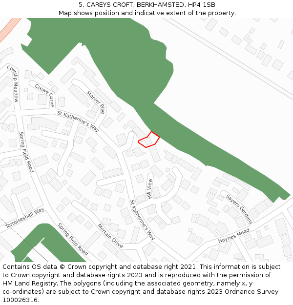 5, CAREYS CROFT, BERKHAMSTED, HP4 1SB: Location map and indicative extent of plot