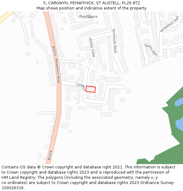 5, CARGWYN, PENWITHICK, ST AUSTELL, PL26 8TZ: Location map and indicative extent of plot