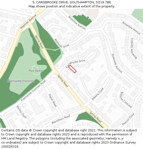 5, CARISBROOKE DRIVE, SOUTHAMPTON, SO19 7BE: Location map and indicative extent of plot