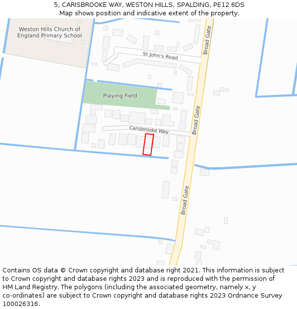 5, CARISBROOKE WAY, WESTON HILLS, SPALDING, PE12 6DS: Location map and indicative extent of plot