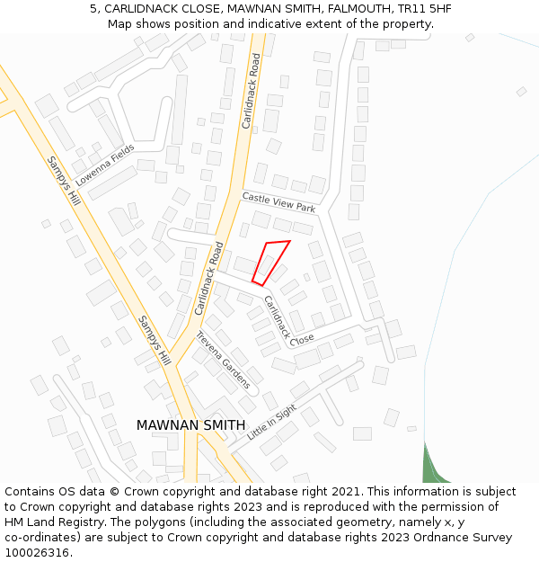 5, CARLIDNACK CLOSE, MAWNAN SMITH, FALMOUTH, TR11 5HF: Location map and indicative extent of plot