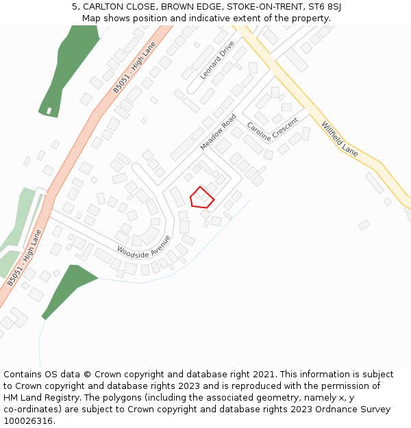 5, CARLTON CLOSE, BROWN EDGE, STOKE-ON-TRENT, ST6 8SJ: Location map and indicative extent of plot