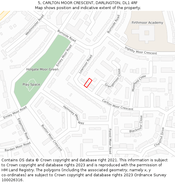 5, CARLTON MOOR CRESCENT, DARLINGTON, DL1 4RF: Location map and indicative extent of plot