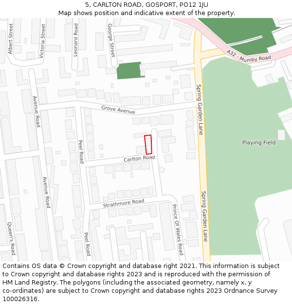5, CARLTON ROAD, GOSPORT, PO12 1JU: Location map and indicative extent of plot