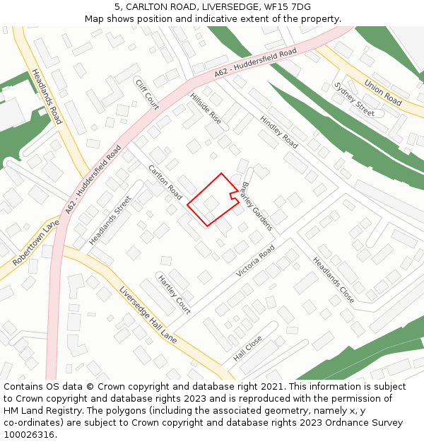 5, CARLTON ROAD, LIVERSEDGE, WF15 7DG: Location map and indicative extent of plot