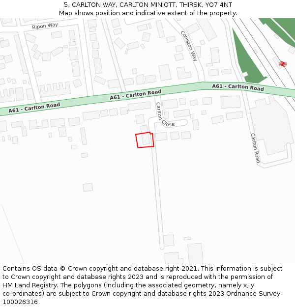 5, CARLTON WAY, CARLTON MINIOTT, THIRSK, YO7 4NT: Location map and indicative extent of plot