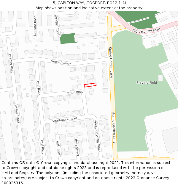 5, CARLTON WAY, GOSPORT, PO12 1LN: Location map and indicative extent of plot