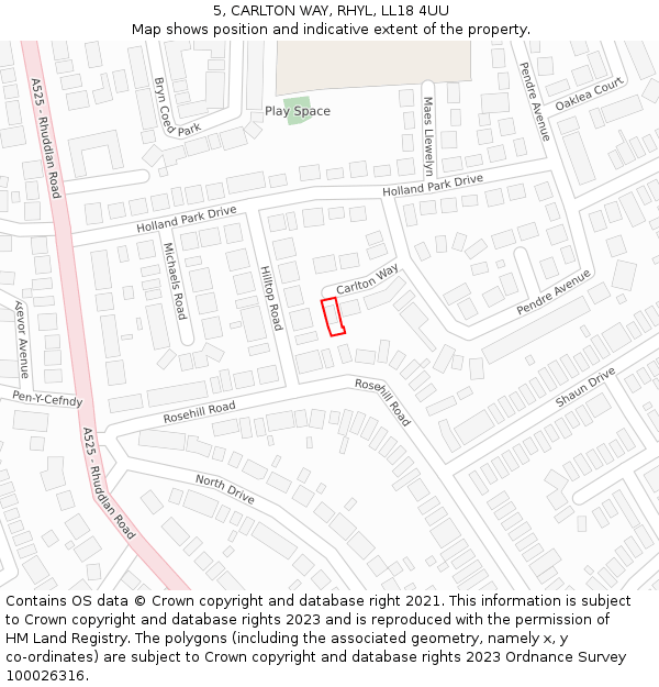 5, CARLTON WAY, RHYL, LL18 4UU: Location map and indicative extent of plot