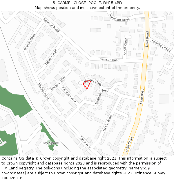 5, CARMEL CLOSE, POOLE, BH15 4RD: Location map and indicative extent of plot