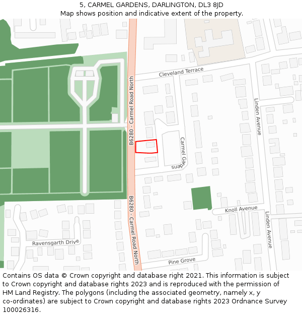5, CARMEL GARDENS, DARLINGTON, DL3 8JD: Location map and indicative extent of plot