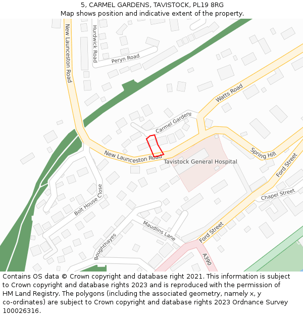 5, CARMEL GARDENS, TAVISTOCK, PL19 8RG: Location map and indicative extent of plot