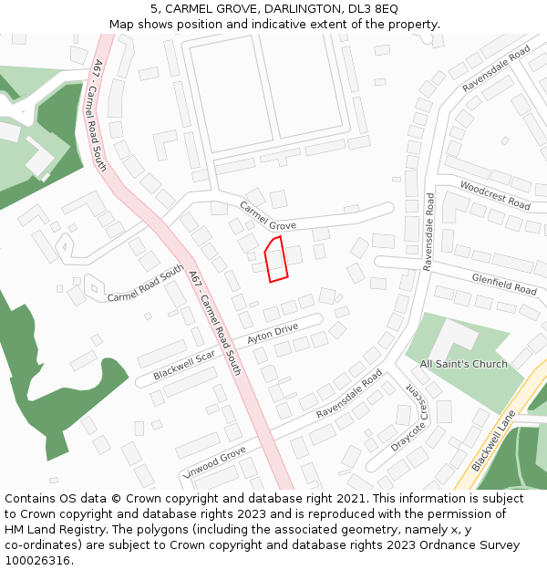 5, CARMEL GROVE, DARLINGTON, DL3 8EQ: Location map and indicative extent of plot