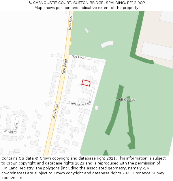 5, CARNOUSTIE COURT, SUTTON BRIDGE, SPALDING, PE12 9QP: Location map and indicative extent of plot