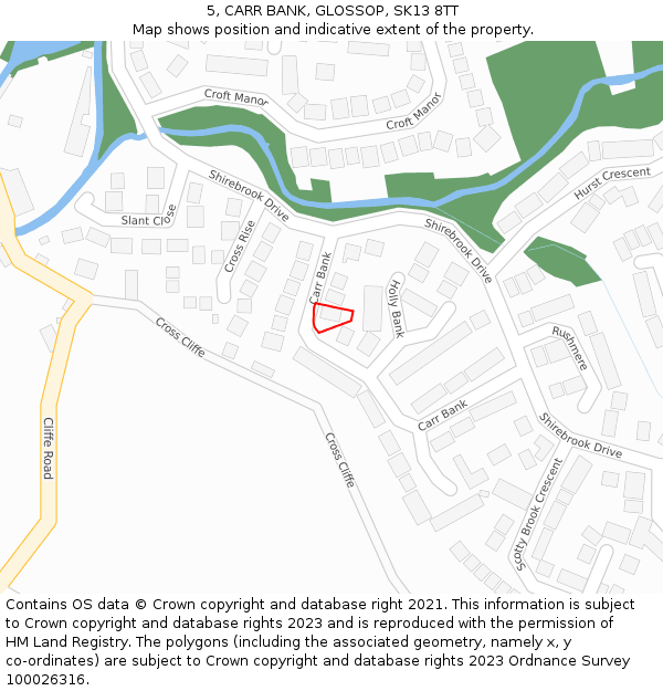 5, CARR BANK, GLOSSOP, SK13 8TT: Location map and indicative extent of plot