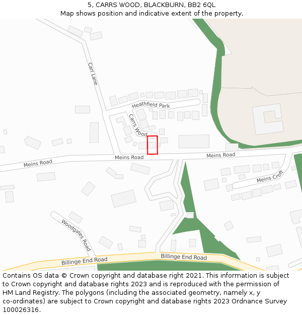 5, CARRS WOOD, BLACKBURN, BB2 6QL: Location map and indicative extent of plot