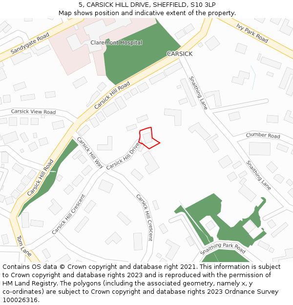 5, CARSICK HILL DRIVE, SHEFFIELD, S10 3LP: Location map and indicative extent of plot