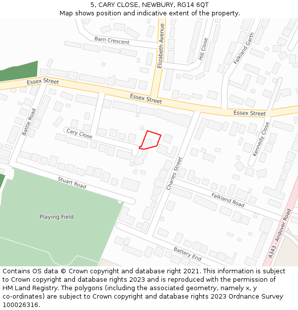 5, CARY CLOSE, NEWBURY, RG14 6QT: Location map and indicative extent of plot