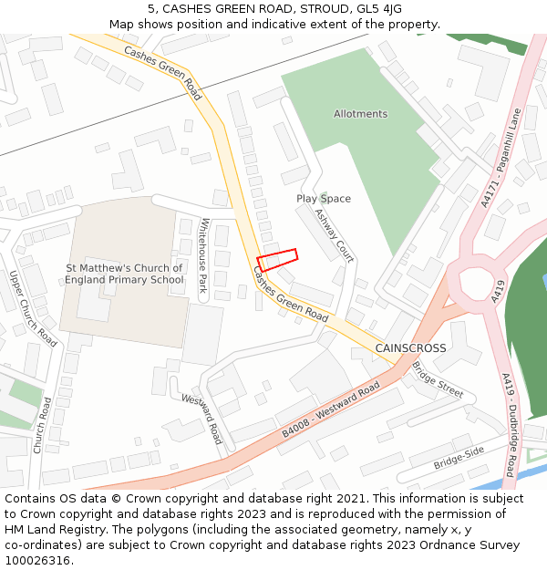 5, CASHES GREEN ROAD, STROUD, GL5 4JG: Location map and indicative extent of plot