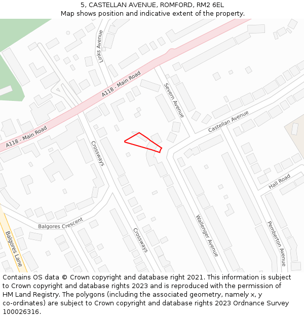 5, CASTELLAN AVENUE, ROMFORD, RM2 6EL: Location map and indicative extent of plot