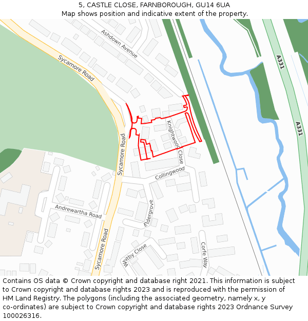 5, CASTLE CLOSE, FARNBOROUGH, GU14 6UA: Location map and indicative extent of plot