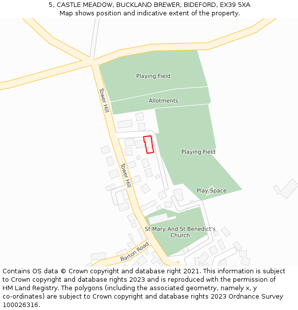 5, CASTLE MEADOW, BUCKLAND BREWER, BIDEFORD, EX39 5XA: Location map and indicative extent of plot